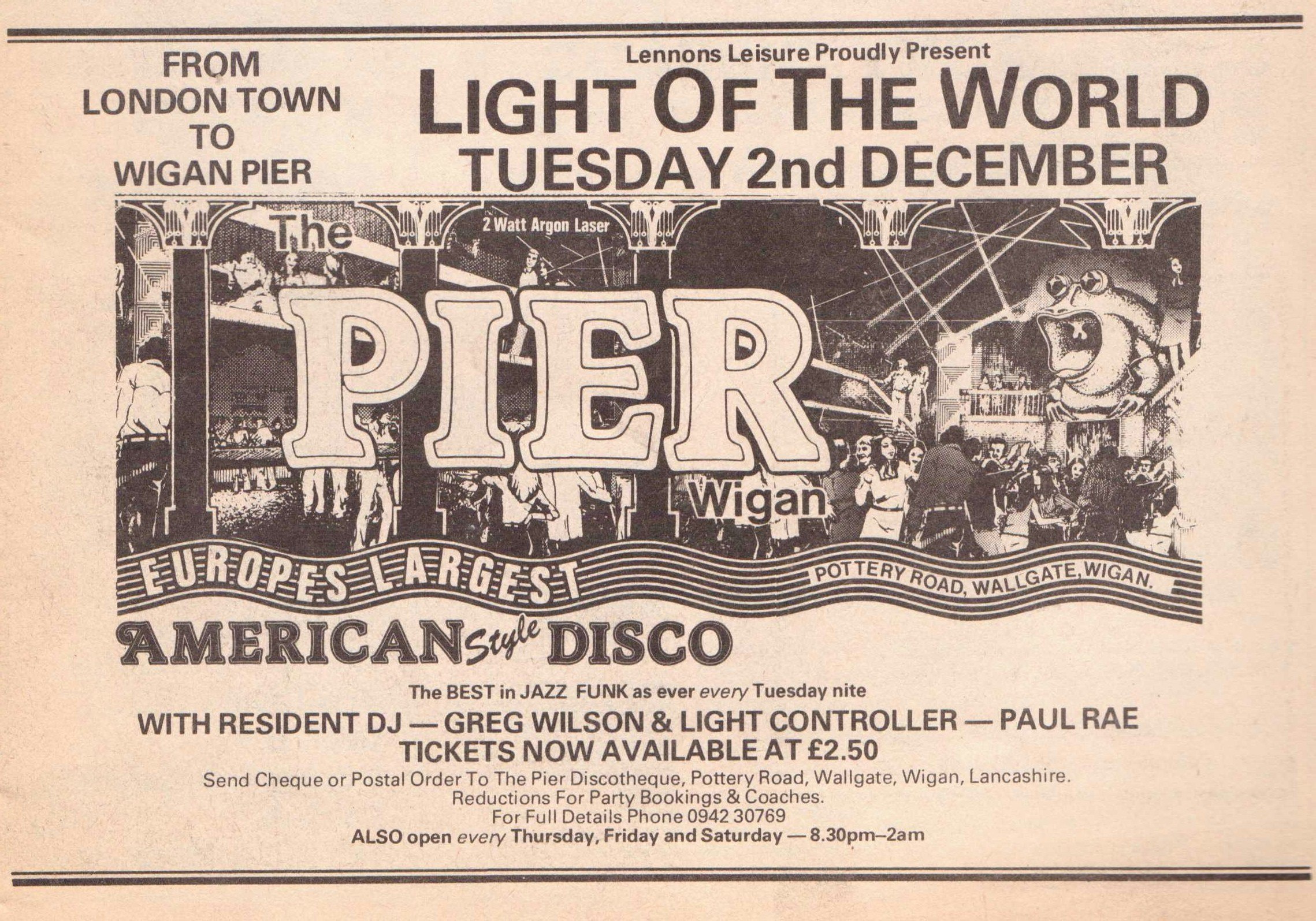 A 1981 ad for Wigan Pier featuring Light of the World.